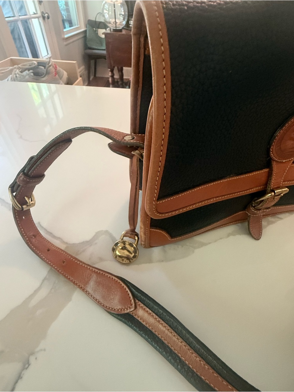 Dooney & Bourke Black with Brown Trim Leather Messenger - Picture 3 of 5